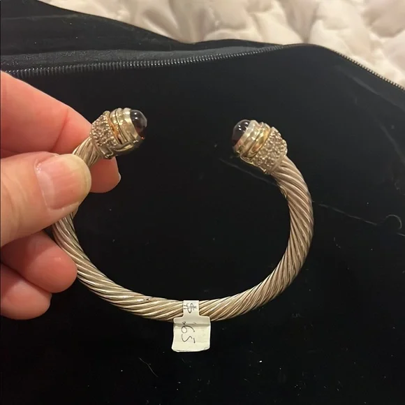 Gold and Silver Cable Bracelet with Red Accents and semiprecious stones
